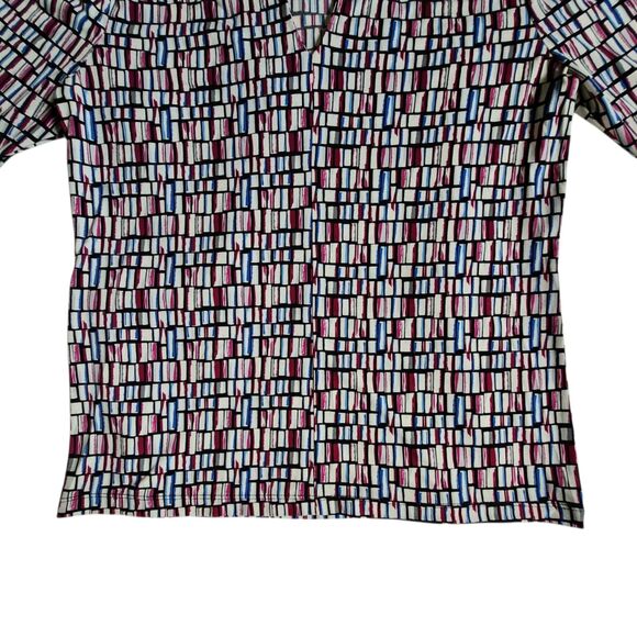 Rafaella Multi Color Black Burgundy Blue Geometric Subtle Puff 3/4 Sleeve Top M - Picture 4 of 10